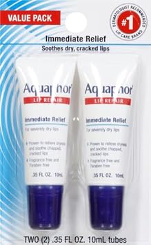 Aquaphor Lip Repair Tubes, Lip Ointment For Chapped Lips, Moisturizing Lip Balm, Two 0.35 Ounce Tubes