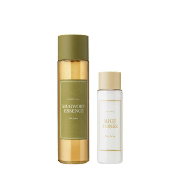 I'M From Mugwort Essence 5.4 Fl Oz + Rice Toner 1.01 Fl Oz Set, Glowing Calming Korean Skincare, Redness Relief, Peta Approved
