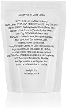 Eyehealth Vitamin & Mineral with Blueberry Extract & Lutein Complex 30 Veg Tablets Pills Health Food Vision Supplements HEALTHY MOOD :Health & Personal Care