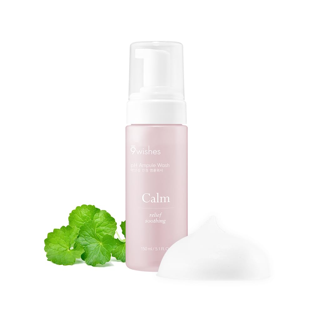 9 Wishes Calm Ph Ampule Wash 5.1 Fl.Oz, E150Ml | Hypoallergenic Bubble Facial Cleanser With 53% Centella Asiatica Extract | Maintaining Ph Balance, Dry Sensitive Skin Soothing, Calming Korean Skincare