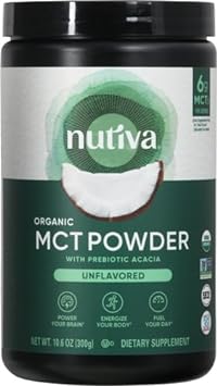 Nutiva Organic MCT Powder with Prebiotic Acacia Fiber, Classic, 10.6 Oz, USDA Organic, Non-GMO, Non-BPA, Vegan, Gluten-Free, Keto & Paleo, Instant Beverage or Boost to Coffee & Smoothies