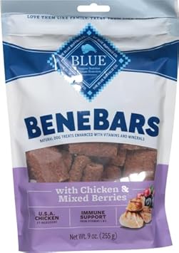 Blue Buffalo Benebars Immune Support Dog Treats With Vitamins C & E, Made With Natural Ingredients, Usa Chicken & Mixed Berries, 9-Oz. Bag