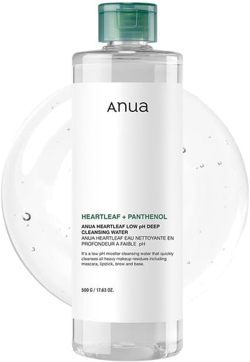 Anua Heartleaf Low Ph Deep Cleansing Water, Micella Water, Panthenol, Squalane, Makeup Remover For Sensitive Skin, Korean Skin Care, 500G/17.63 Oz