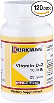 Kirkman - Vitamin D3 1000 IU - 120 Capsules - Supports Immune Health - Helps Build Strong Bones - Hypoallergenic : Health & Household