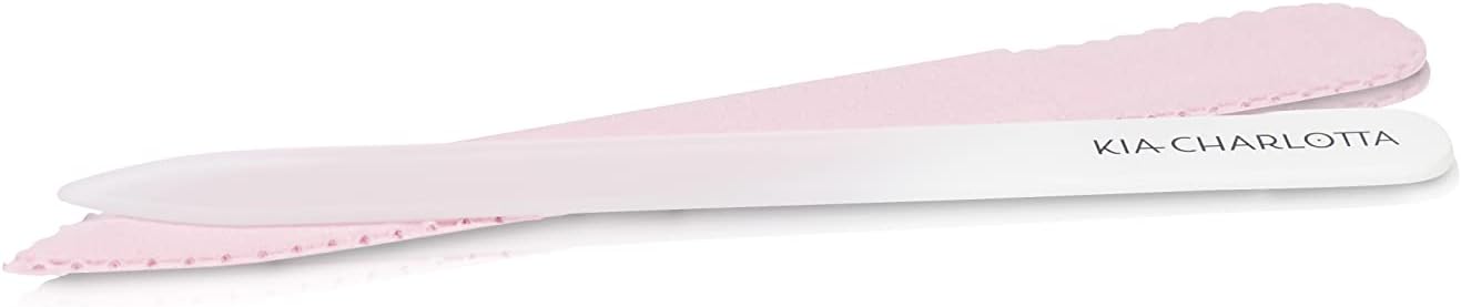 Kia-Charlotta, Vegan Glass Nail File, Made In Germany, Premium Quality, 100% Glass, Vegan And Elegant Velvet Cover (Pink)