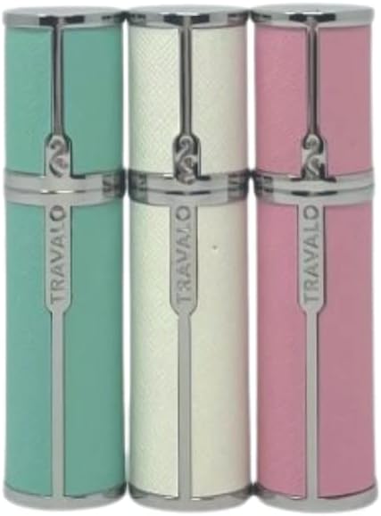Travalo Milano Perfume Atomizer Bundle - Leak-Proof And Tsa Approved For Air Travel - Reusable, Easy Fill Mini Pump Sprayer - Vegan Leather W/Polished Metal - White, Aqua, Perfect Pink - 3 Pack