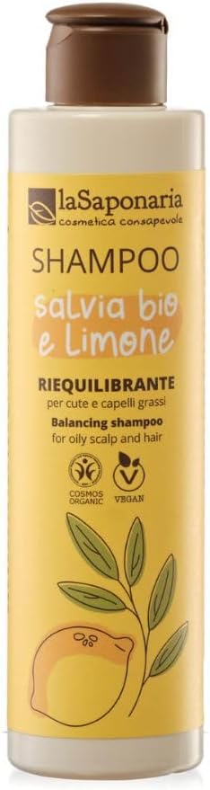 La Saponaria Sage & Lemon Shampoo, Oily Hair, Anti-Dandruff, Moisturising, Purifying, Sles, Gmos, Pegs Or Parabens Free, Natural, Vegan, Cruelty-Free, Bio Plastic, Organic, 200Ml