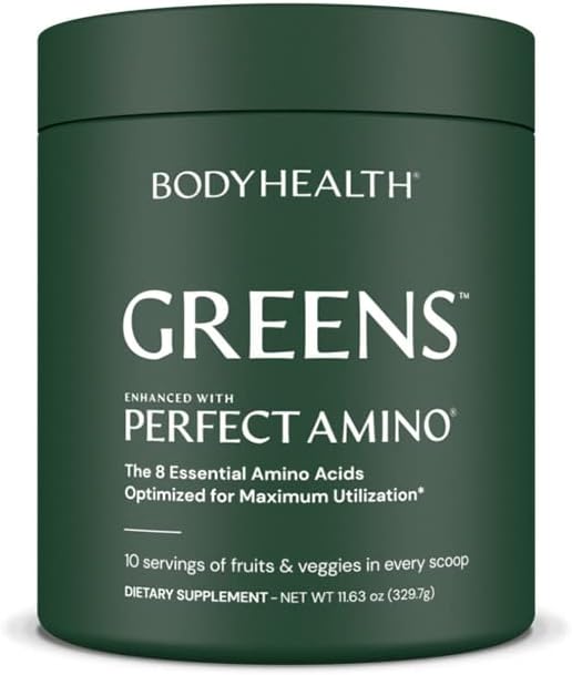 Bodyhealth Perfect Greens Formula (30 Svgs) Daily Superfood Green Apple Smoothie Powder With Vegetables, Fruit, Antioxidants, Prebiotics, Probiotics, Fiber, And Perfectamino Protein