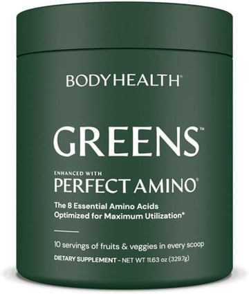 Bodyhealth Perfect Greens Formula (30 Svgs) Daily Superfood Green Apple Smoothie Powder With Vegetables, Fruit, Antioxidants, Prebiotics, Probiotics, Fiber, And Perfectamino Protein