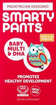 SmartyPants Baby Multi&DHA Supplement:Liquid Multivitamin with Vitamin D3, C,Vitamin B6,Biotin,Choline & Lutein, for Infants 6-24 Months,Gluten Free,Natural Fruit Flavor,30 Servings(Package May Vary)