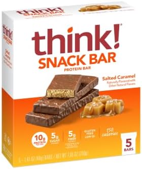 think! Protein Bars with Chicory Root for Fiber, Digestive Support, Gluten Free with Whey Protein Isolate, Salted Caramel, Snack Bars without Artificial Sweeteners, 1.4 Oz (30 Count) : Health & Household