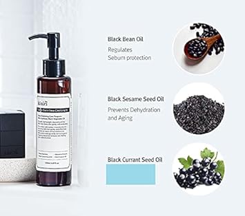 Dearklairs Gentle Black Deep Cleansing Oil 5.07 Oz | Composed Of Natural Vegan Black Bean, Black Sesame, Black Currant Seed Oil For Gentle, Non-Irritating Cleanser For Sensitive Skin