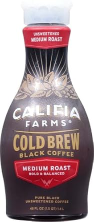 Califia Farms - Pure Black Medium Roast Cold Brew Coffee, 48 Oz, 100% Arabica, Plant Based, Vegan, Gluten Free, Non Gmo, Sugar Free, Iced Coffee