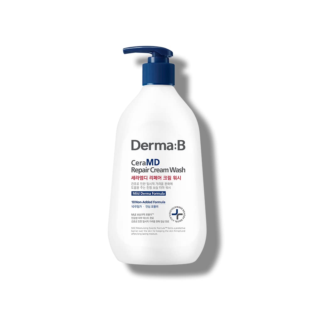 Derma B Ceramd Repair Cream Wash, Unscented Fragrance Free Creamy Face & Body Cleanser For Dry Sensitive Itchy Skin, Deep Moisture Paraben-Free Body Wash, Cream To Foam Cleanser, 13.5 Fl. Oz., 400Ml