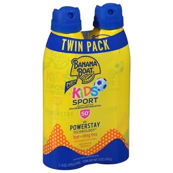 Banana Boat Kids Sport Sunscreen Spray SPF 50 Twin Pack | Childrens Sunscreen, Kids Sunblock Spray, Oxybenzone Free Sunscreen for Kids, Spray On Sunscreen SPF 50, 6oz each