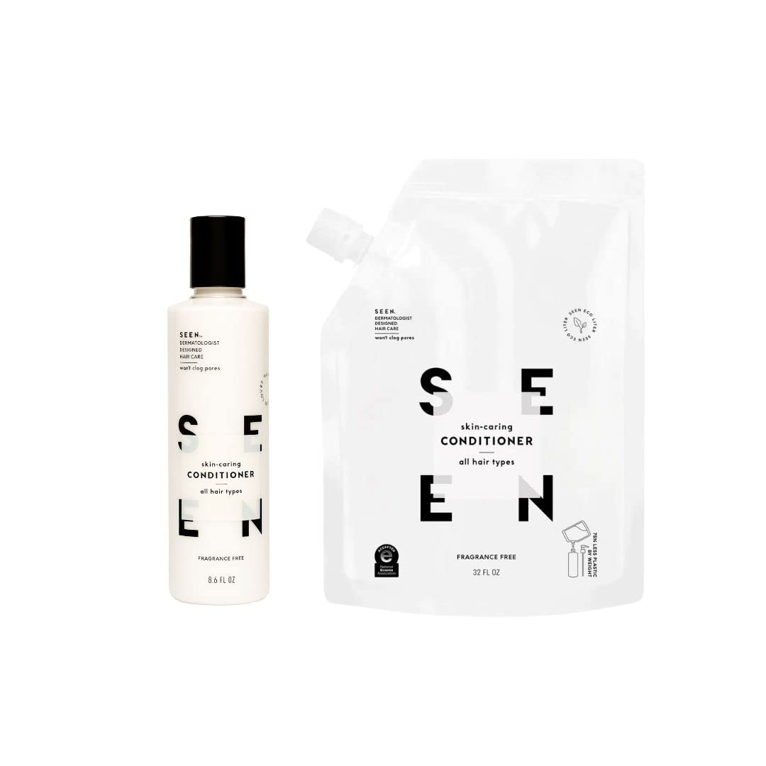 Seen Conditioner & Eco-Refill, Fragrance Free- Non-Comedogenic & Sulfate-Free Hair Conditioner- Dermatologist-Developed - Safe For Sensitive Skin