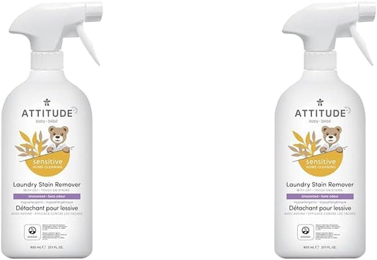 ATTITUDE Fabric Stain Remover for Baby Clothes, Plant- and Mineral-Based Ingredients, Vegan and Cruelty-free Laundry Products for Sensitive Skin, Unscented, 27 Fl Oz (Pack of 2) : Everything Else