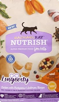 Rachael Ray Nutrish Longevity Premium Natural Dry Cat Food With Added Vitamins, Minerals & Other Nutrients, Chicken With Chickpeas & Salmon Recipe, 6 Pounds