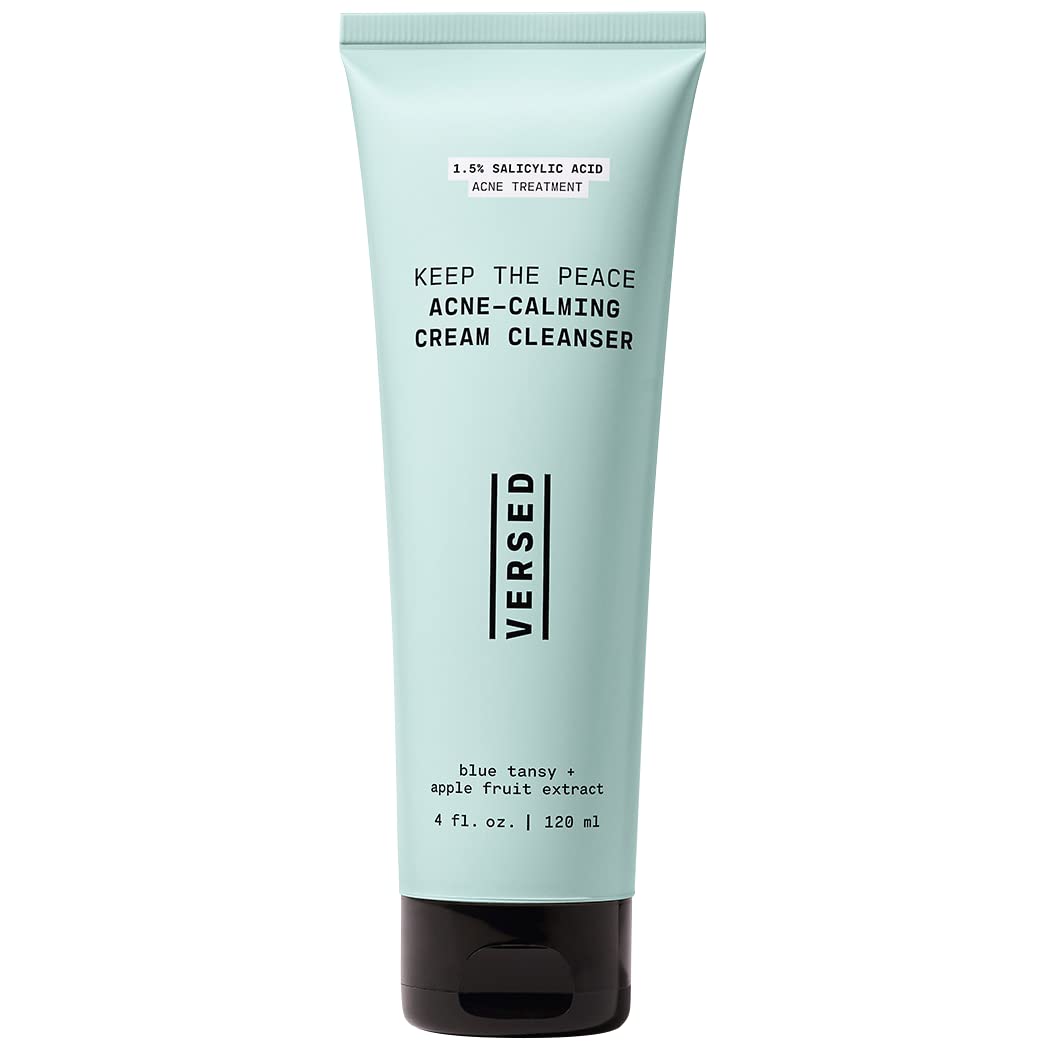 Versed Keep The Peace Calming Cream Cleanser - Gentle, Non-Drying Foaming Cleanser With Salicylic Acid - Daily Face Wash Helps Reduce Blemishes Without Stripping Skin - Vegan (4 Fl Oz)