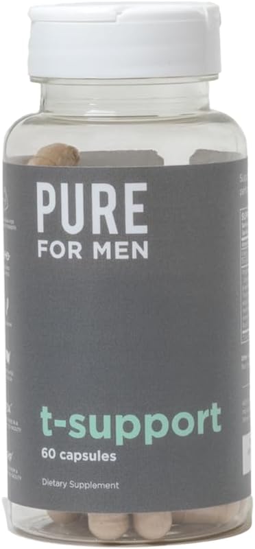Pure For Men T-Support Supplement | Vegetarian Total Support For Men With Maca, Vitamin D, & Ashwagandha, Muscle Health | Endurance, Strength, Focus, & Energy Support | 60 Capsules
