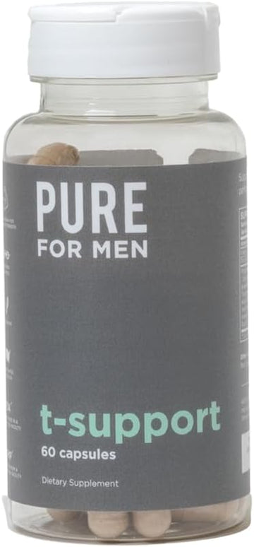 Pure For Men T-Support Supplement | Vegetarian Total Support For Men With Maca, Vitamin D, & Ashwagandha, Muscle Health | Endurance, Strength, Focus, & Energy Support | 60 Capsules