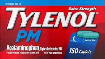 Tylenol Pm Extra Strength Nighttime Pain Reliever & Sleep Aid Caplets, 500 Mg Acetaminophen & 25 Mg Diphenhydramine Hcl, Relief For Nighttime Aches & Pains, Non-Habit Forming, 150 Ct