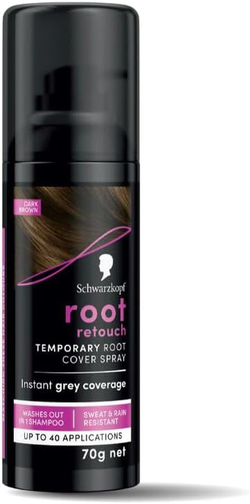 Schwarzkopf Root Retouch, Vegan, Temporary Dye Instant Brunette Hair Root Concealer, Grey Coverage, 40 Applications, 1 Wash, Dark Brown, 120Ml