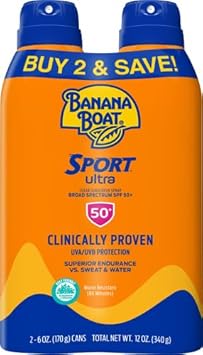 Banana Boat Sport Ultra Spf 50 Sunscreen Spray Twin Pack | Banana Boat Sunscreen Spray Spf 50, Spray On Sunscreen, Water Resistant Sunscreen, Oxybenzone Free Sunscreen Pack, 6Oz Each