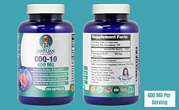 Coq10 - Co-Enzyme Q10-400 Mg Per 2 Caps Serving - 200 Veg. Caps - Excellent Price - Non-Gmo - 100 Day Supply Heart & Brain & Cell Supplement By Foxxy Doc