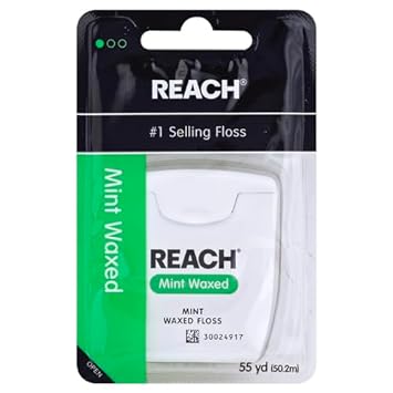 Reach Waxed Dental Floss | Effective Plaque Removal, Extra Wide Cleaning Surface | Shred Resistance & Tension, Slides Smoothly & Easily, PFAS FREE | Mint Flavored, 55 Yards, 1 Pack