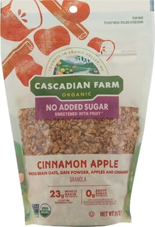 Cascadian Farm Organic Granola with No Added Sugar, Cinnamon Apple Cereal, Resealable Pouch, 11 oz