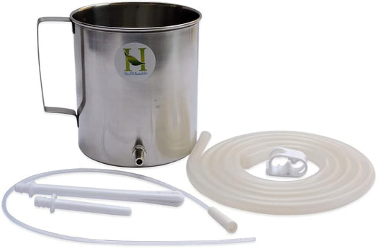 Stainless Steel Enema Bucket 1.5 Quart, Ideal for Home Coffee Enema with Platinum Cured Medical Grade Silicone Hose