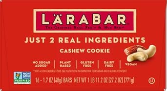 Larabar Cashew Cookie, Gluten Free Vegan Fruit & Nut Bar, 1.7 Oz Bars 16 Ct