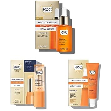 Roc Multi Correxion Revive + Glow Vitamin C Skin Care Routine: Eye Balm + Serum + Spf 30 Moisturizer, Skincare Set For Women And Men