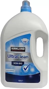 Kirkland Signature Ultra Clean Non Bio Laundry Liquid, 5L (178 Washes) – Powerful Stain Removal, Hypoallergenic Formula For Sensitive Skin, Long-Lasting Freshness, Eco-Friendly Packaging