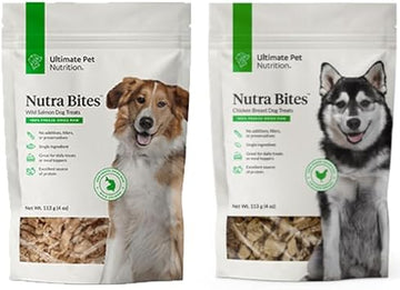 Ultimate Pet Nutrition Nutra Bites Freeze Dried Raw Single Ingredient Treats For Dogs Duo Pack, Chicken Breast + Salmon