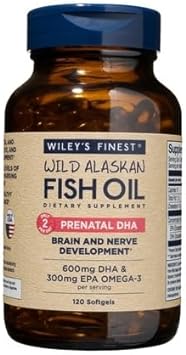 Wiley's Finest Wild Alaskan Fish Oil Prenatal DHA - 900mg EPA and DHA Omega-3s for Pregnant Women and Nursing Mothers - 120 Softgels (60 Prenatal Vitamin Servings)