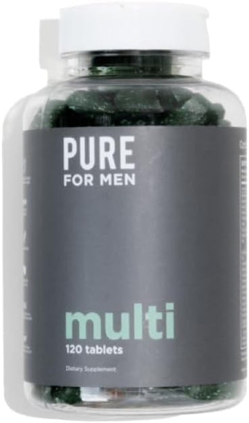 Pure For Men Multivitamin Supplement | Energy, Mood Support, Strong Bones, Antioxidants, Minerals | Vitamins A, B, C, D, Magnesium, Calcium | 42 Fruit & Vegetable Proprietary Blend | 120 Vegan Tablets