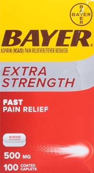 Bayer Extra Strength Aspirin 500 Mg, Pain Reliever And Fever Reducer, Powerful Pain Relief Of Headache, Muscle Pain, Minor Arthritis Pain, Back Ache, Toothache, And Menstrual Pain, 100 Coated Tablets