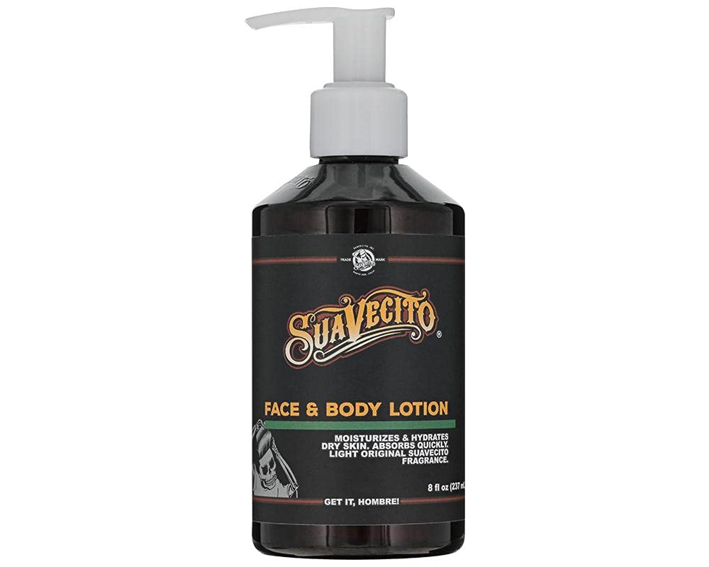 Suavecito Face & Body Lotion 8 Oz. Pump Bottle - Original Scent, Skincare Lightweight Moisturizes Dry Skin, Hydrates, No Greasy Residue - Abrosbs Quickly