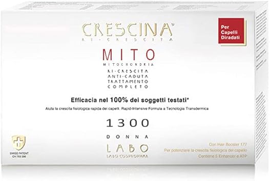 Crescina Transdermic Mito Re-Growth And Anti-Hair Loss Double Treatment For Thinning Hair 1300 Women 20 Vials (10+10)