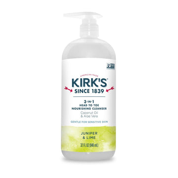 Kirk'S 3-In-1 Head To Toe Nourishing Liquid Cleanser- For Men, Women & Children - Premium Coconut Oil & Aloe Vera- Non Gmo & Vegan -Juniper & Lime - 32 Fl Oz