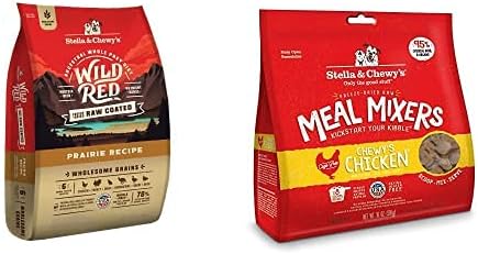 Stella & Chewy's Wild Red Raw Coated Kibble Dry Dog Food Wholesome Grains Pairie Recipe, 21lb Bag + Freeze-Dried Raw Meal Mixers Dog Food Topper Chewy's Chicken Recipe, 18oz Bag : Pet Supplies