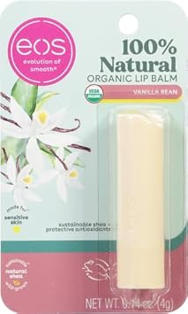 Eos 100% Natural & Organic Lip Balm Stick- Vanilla Bean | Dermatologist Recommended For Sensitive Skin | All-Day Moisture Lip Care Products | 0.14 Oz