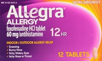 Allegra Adult 12Hr Non-Drowsy Antihistamine, 12 Tablets, Fast-Acting Allergy Symptom Relief, 60 Mg