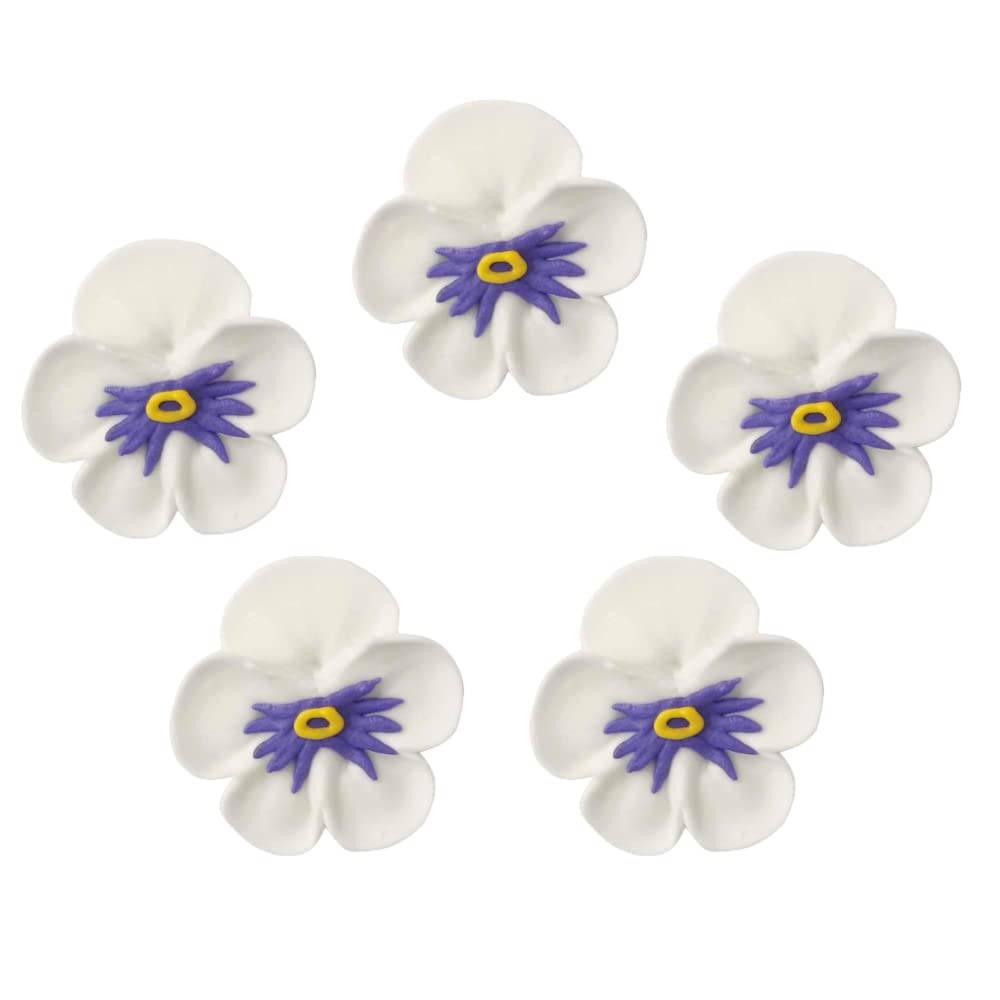 O'Creme Pansy Royal Icing Sugar Flower 1-1/4 Inch - For Cake Decorating - Decorations For Cakes, Cupcake Toppers - Birthday, Wedding, Valentines, Baby Shower - Set Of 16 White : Grocery & Gourmet Food