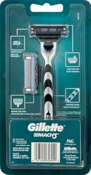 Gillette Mach3 Razor For Men, 1 Razor Handle + 2 Blade Refills