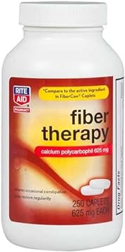 Rite Aid Fiber Therapy Caplets, Calcium Polycarbophil 625mg - 250 Count, Laxatives for Constipation, Fiber Pills for Adults