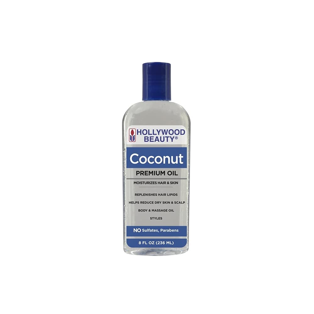 Hollywood Beauty Coconut Hair Oil, 8Oz Bottle, Moisturizes Hair & Skin, Replenishes Important Hair Lipids, Body & Massage Oil, Helps Releve Scalp Dryness, Reduces Dandruff : Beauty & Personal Care