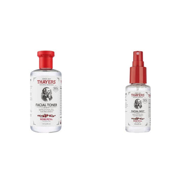 Thayers Alcohol-Free, Hydrating Rose Petal Witch Hazel Facial Toner 12 Oz + 3Oz Travel Mist Toner Bundle